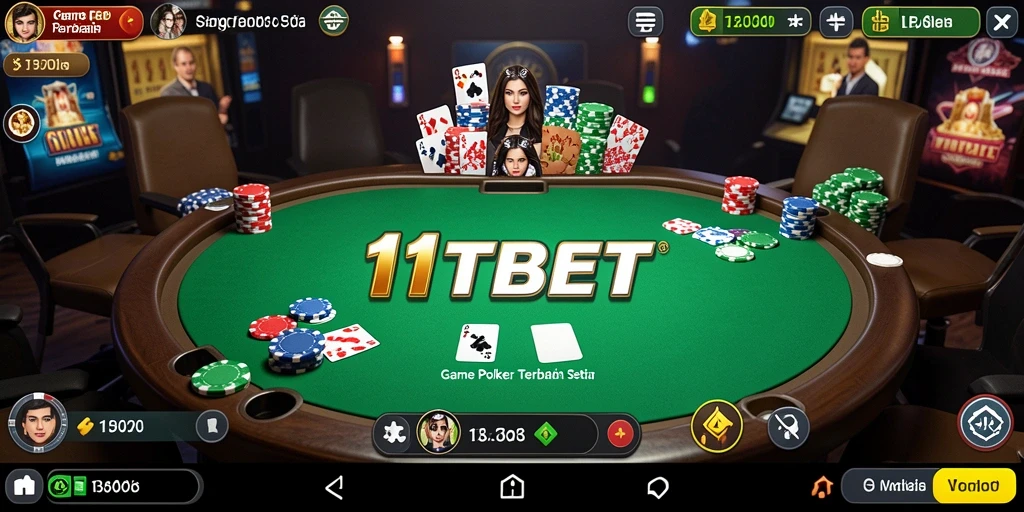 Tampilan utama gameplay Poker di 11TBET yang mendebarkan.