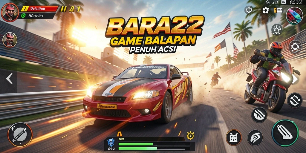 Gameplay BARA22 menunjukkan aksi balapan yang seru dan mendebarkan.