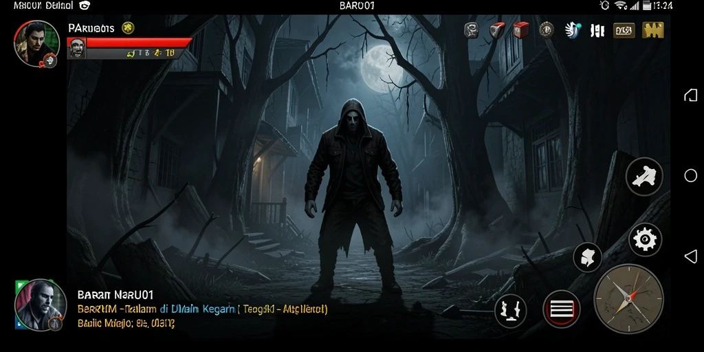 Screenshot gameplay BARU01 menunjukkan suasana horror yang menegangkan.