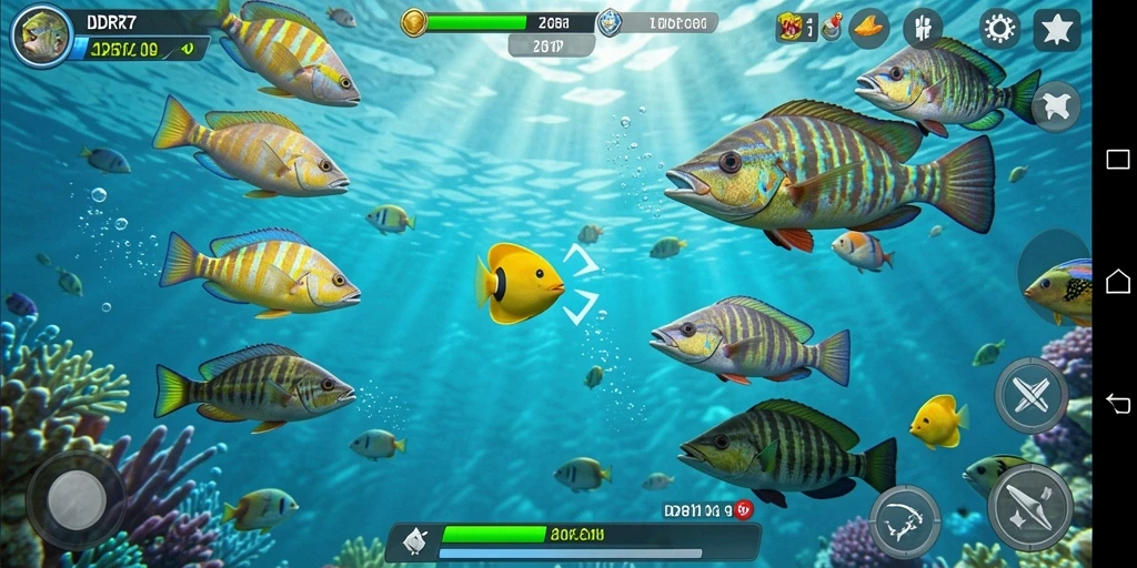 Tampilan gameplay IDR77 dengan ikan berwarna-warni dan efek menembak yang memukau.