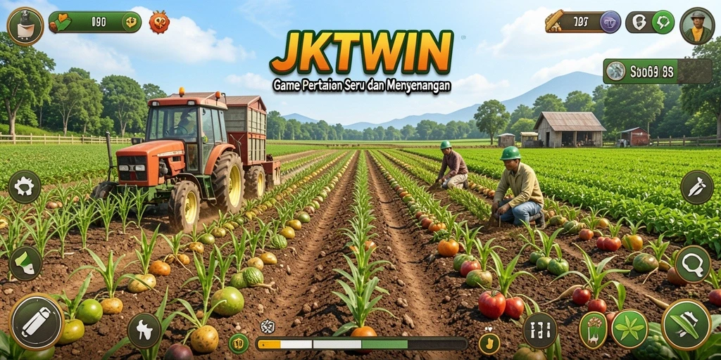 Screenshot gameplay JKTWIN menampilkan pertanian yang indah dan beragam tanaman.