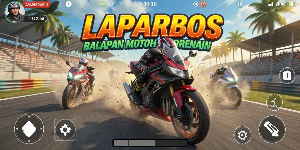 Tampilan menarik dari gameplay balapan motor di LAPARBOS.