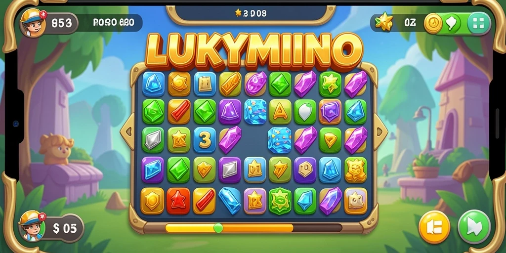 Tampilan gameplay LUKYMINO dengan elemen warna-warni