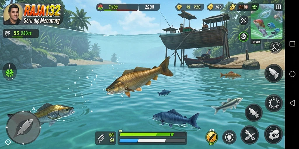 Tampilan gameplay RAJA132 yang seru dan penuh aksi memancing.