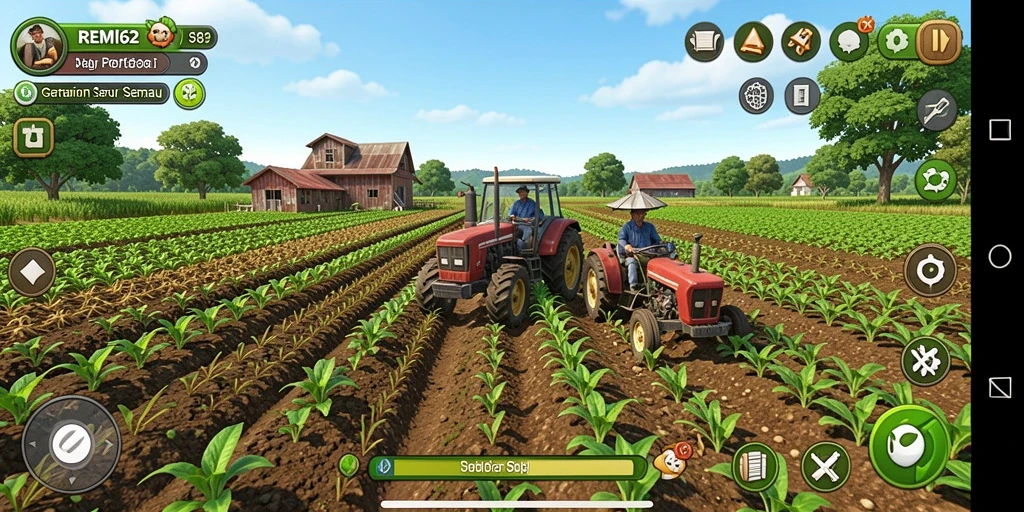 Screenshot gameplay REMI62 menampilkan aktivitas pertanian yang seru.