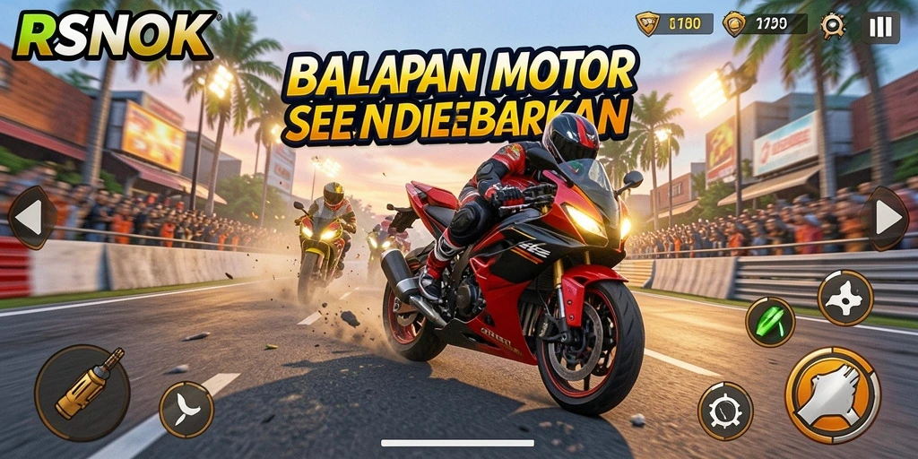 Gameplay seru RSNOK dengan balapan motor yang mendebarkan.