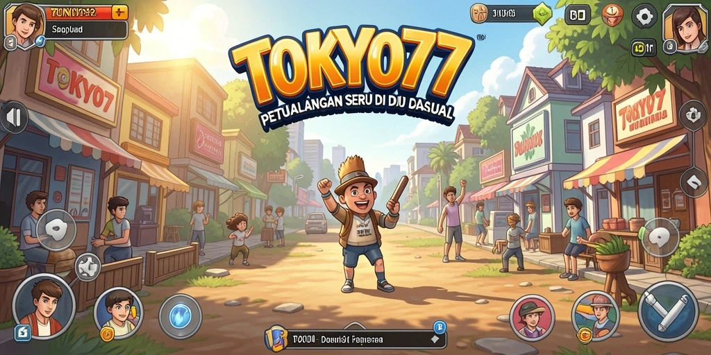 Tampilan gameplay TOKYO77 yang penuh warna dan seru.