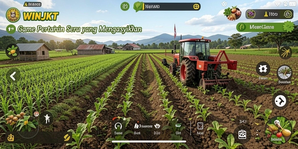 Tampilan screenshot gameplay dari <strong>WINJKT</strong> yang menampilkan aktivitas bertani yang menyenangkan.